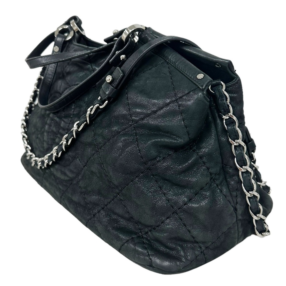 Chanel Matelasse Quilted Black Shimmer Leather Chain Shoulder Tote Bag - Picture 7 of 16
